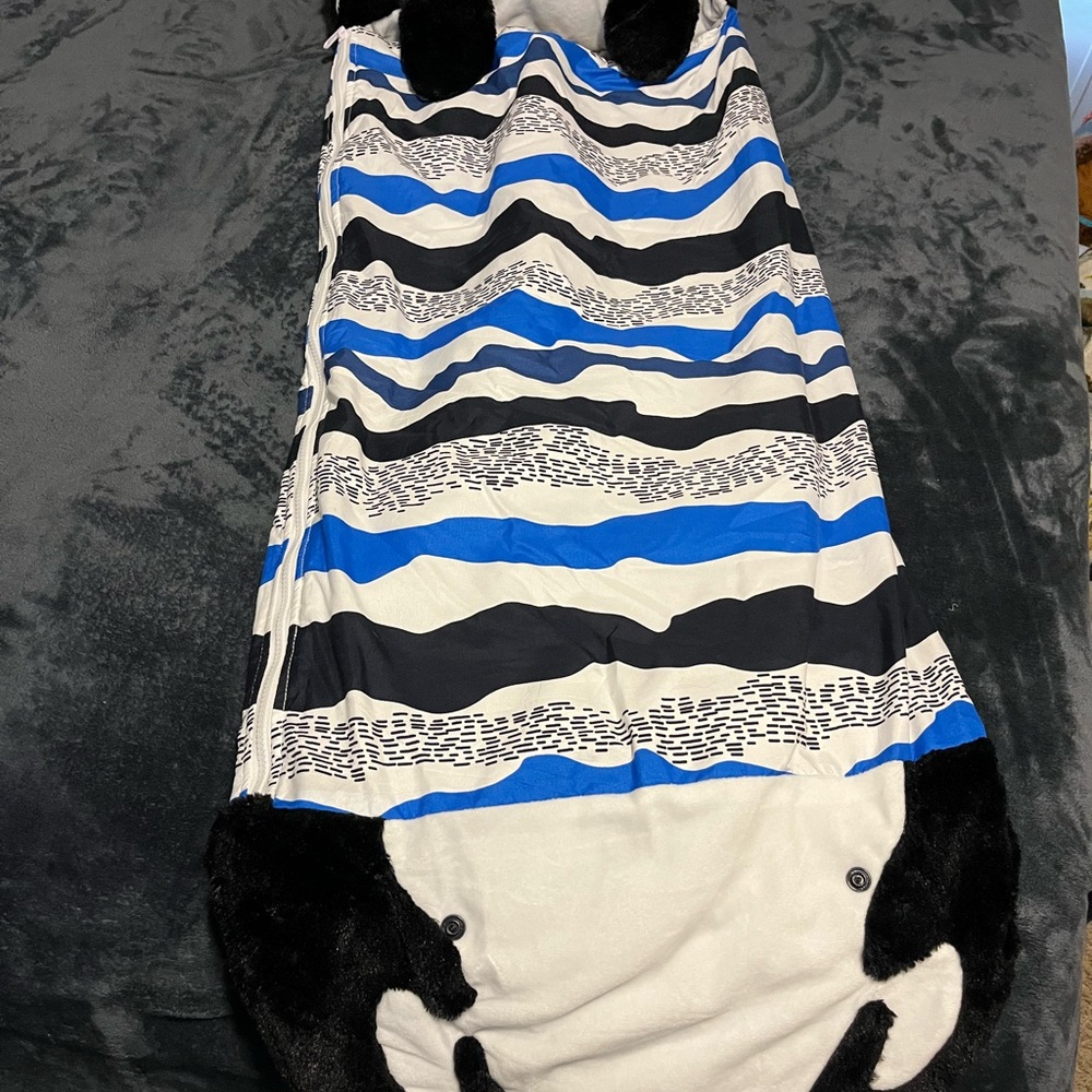 Striped Blue and Black Killer Whale Sleeping Bag Happy Napper Brand